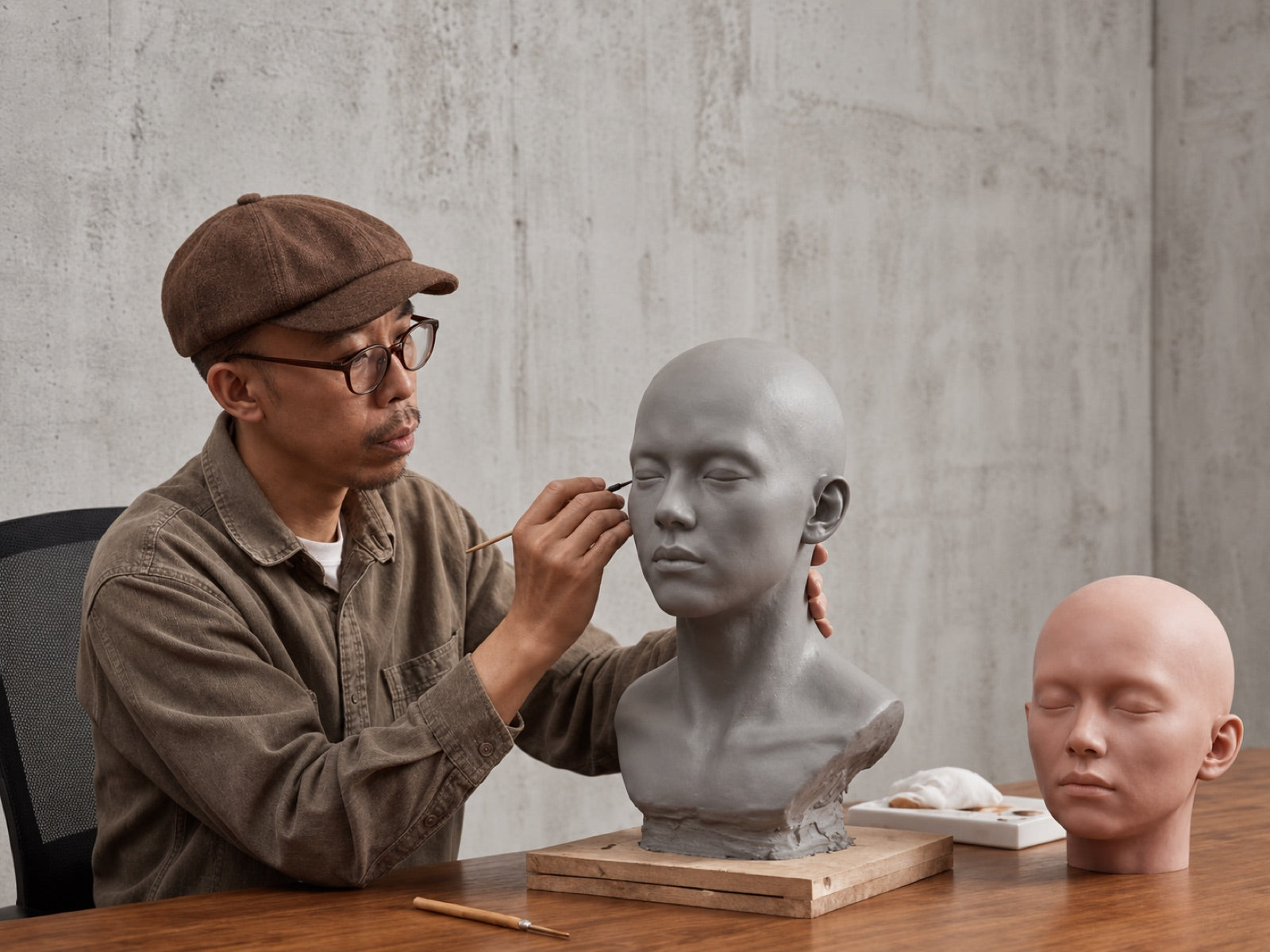 Artisan sculpting the ROLA head in clay