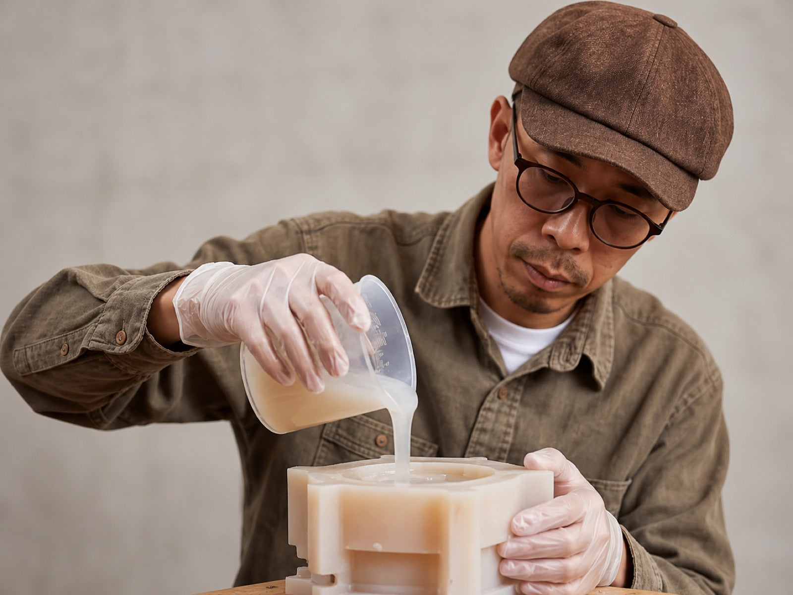 Pouring premium silicone into the mold
